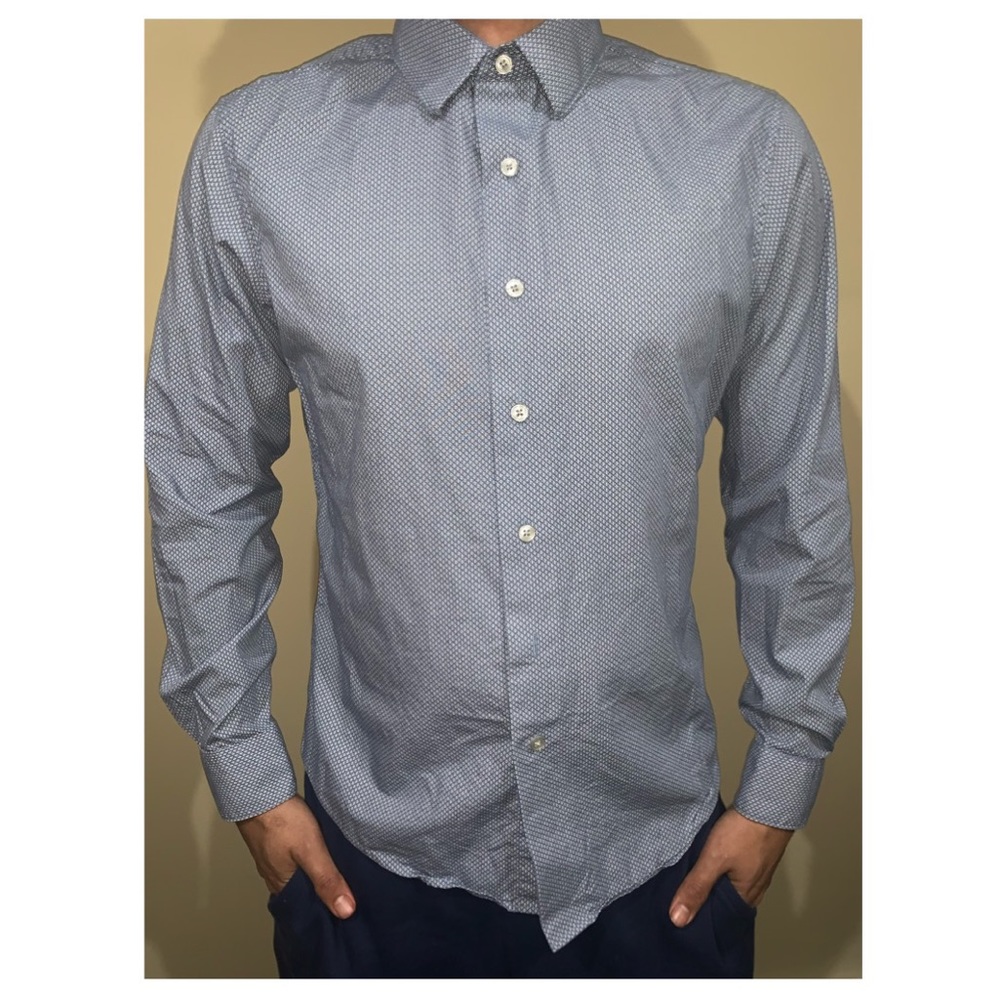 Dress shirt, models height is 5’8